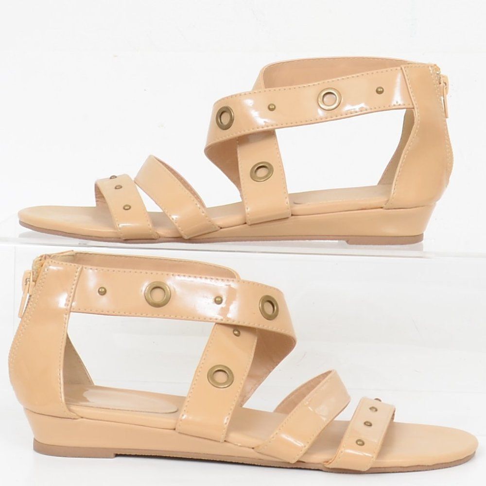 Caged Gladiator Back Zipper Rivets Wedge Summer Sandals Size 9 Travel Vacation